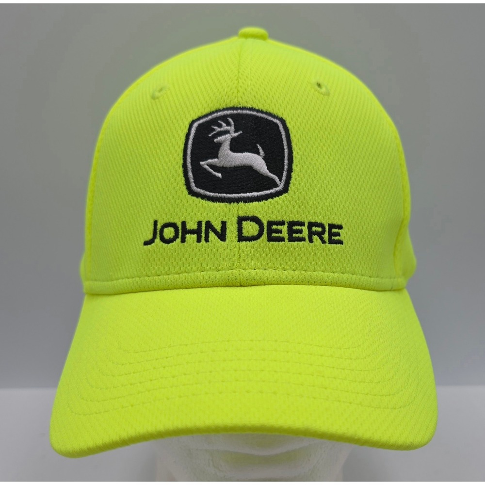 John Deere Strapback High Visibility Hat Neon Yellow Baseball Cap Cloth Crown